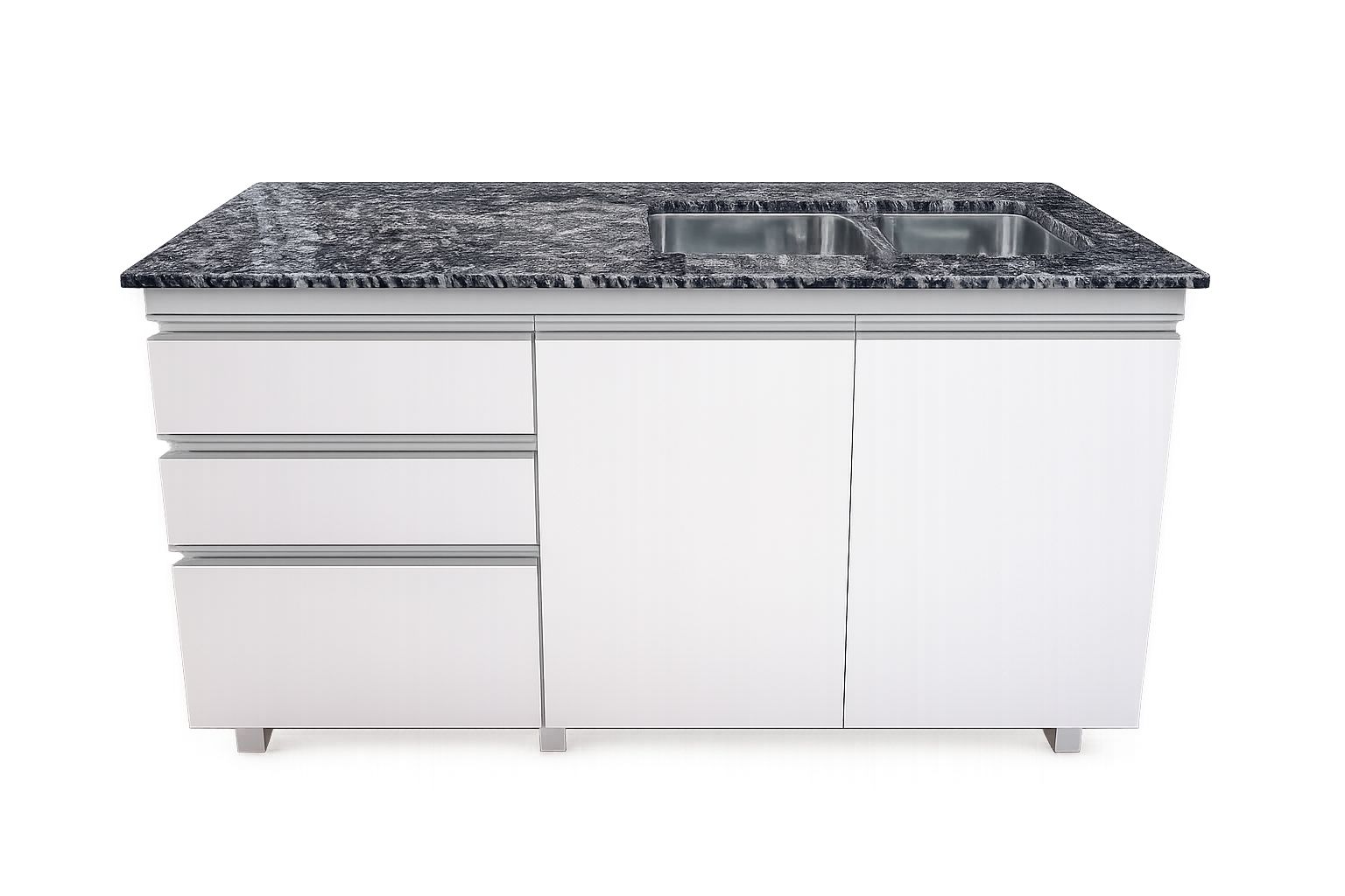 Combo Cocina: Mesadade granito + Amobramiento de melamina blanco + pileta de acero